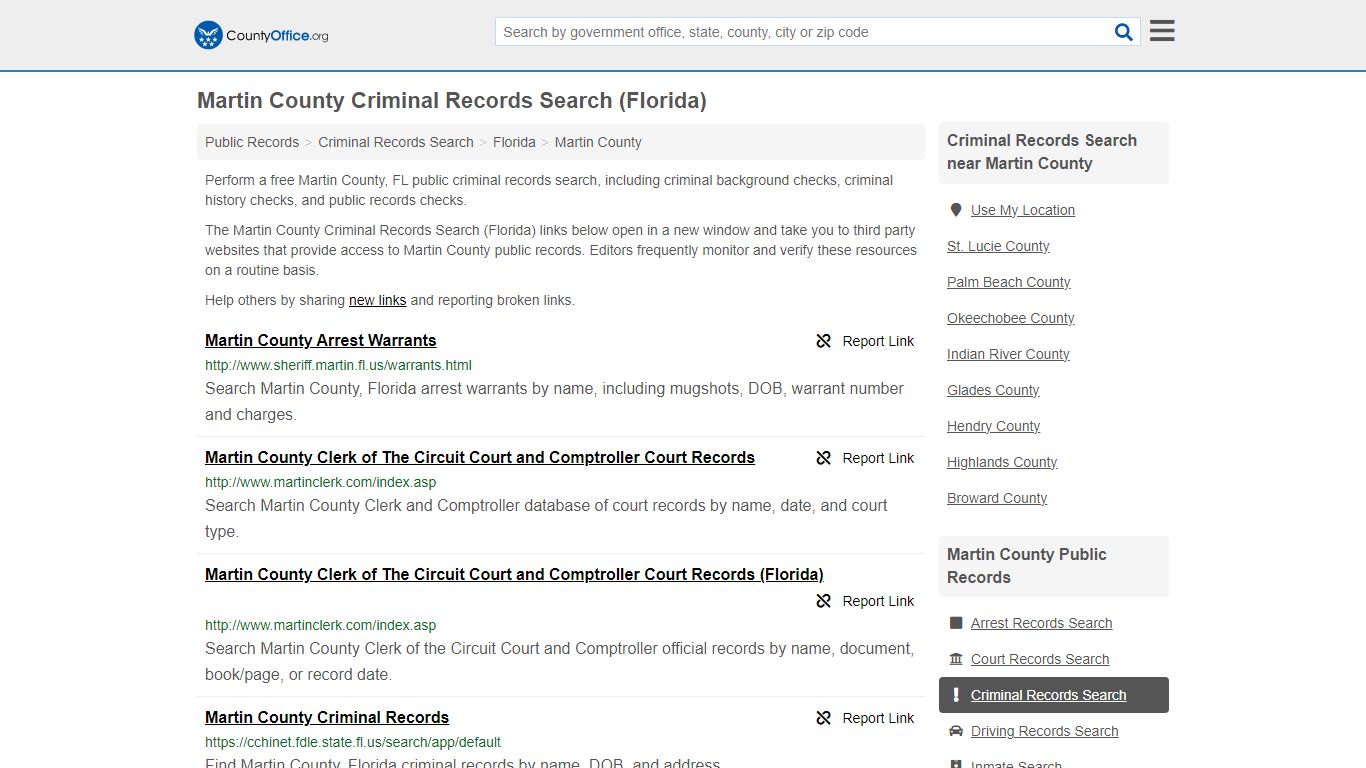 Martin County Criminal Records Search (Florida) - County Office