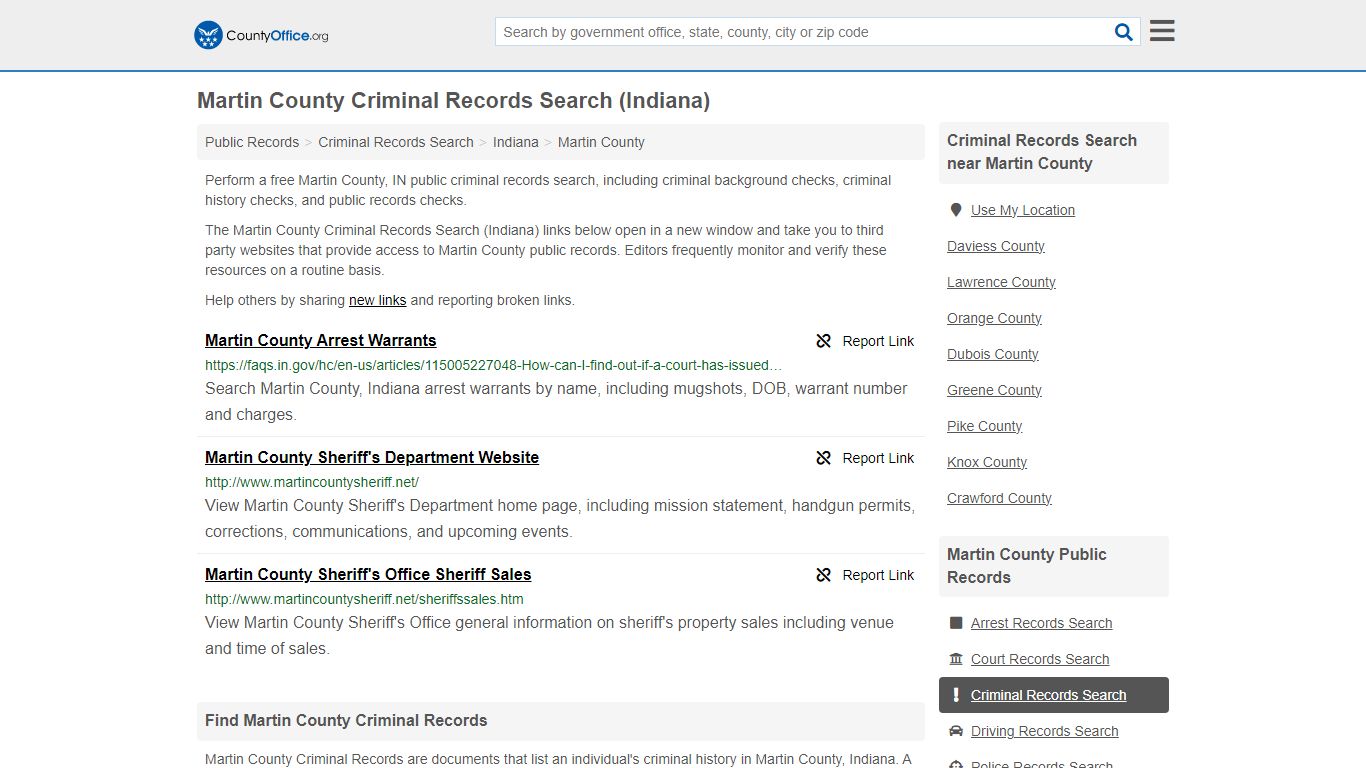 Martin County Criminal Records Search (Indiana) - County Office