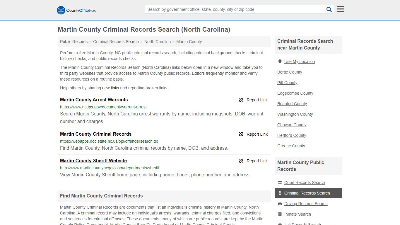 Martin County Criminal Records Search (North Carolina) - County Office